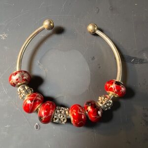 NWOT Handmade Pandora (like) Red&Black Bangle Bracelet.